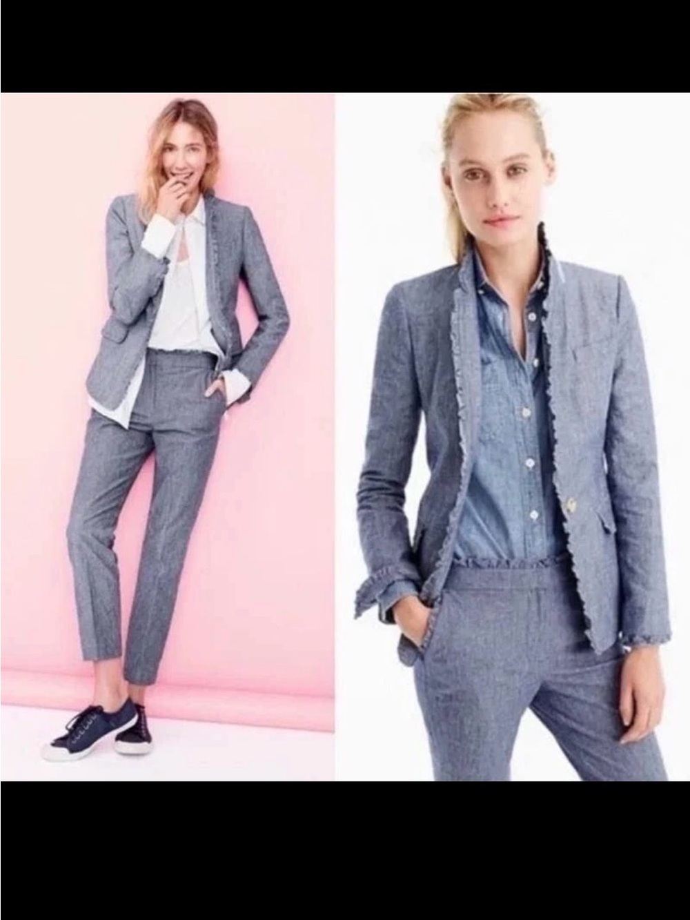 J. Crew Regent Chambray Ruffle-Trim Blazer in Blue NWOT
